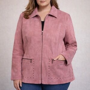 Pink suede cowgirl leather zip  up jacket 1X